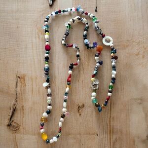 Long Multicolored Gemstone & Mixed Bead Artisan Necklace